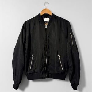 Women’s Lush Black Bomber Jacket with Silver Zippers Medium